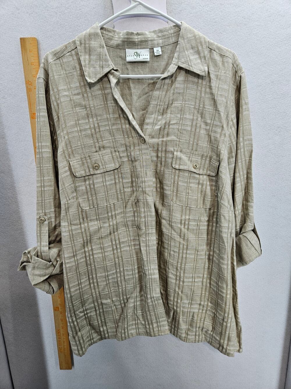 Studio Works Woman 100% linen button-down blouse, size 3X NWT